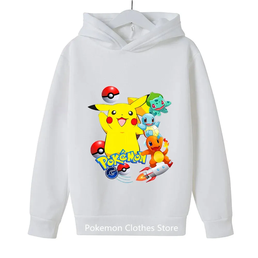 Pokemon Baby Boy Cool Pikachu Hoodie 2-13 Years Old Cartoon Sweater Spring and AutumnThin Coat Children's Hooded New