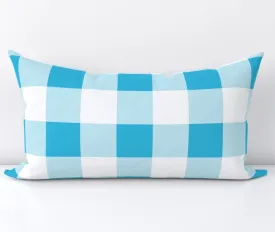 Preppy Surfer Aqua Blue Gingham Lumbar Throw Pillow