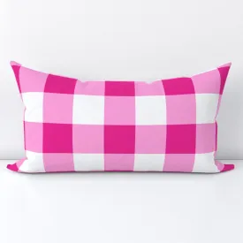 Preppy Surfer Girl Hot Pink Gingham Lumbar Throw Pillow