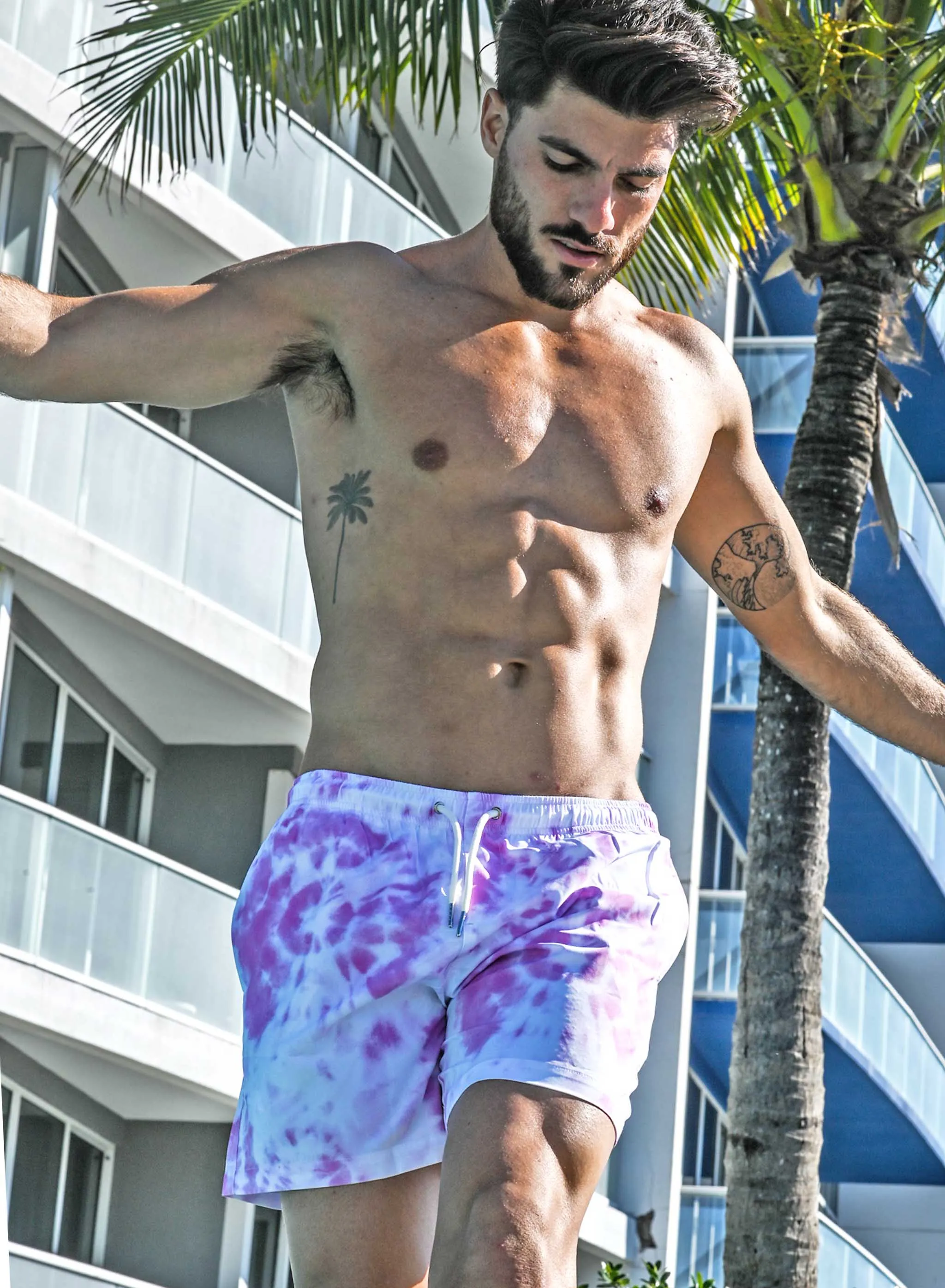 Purple Tie Dye - 5" Swim Trunks