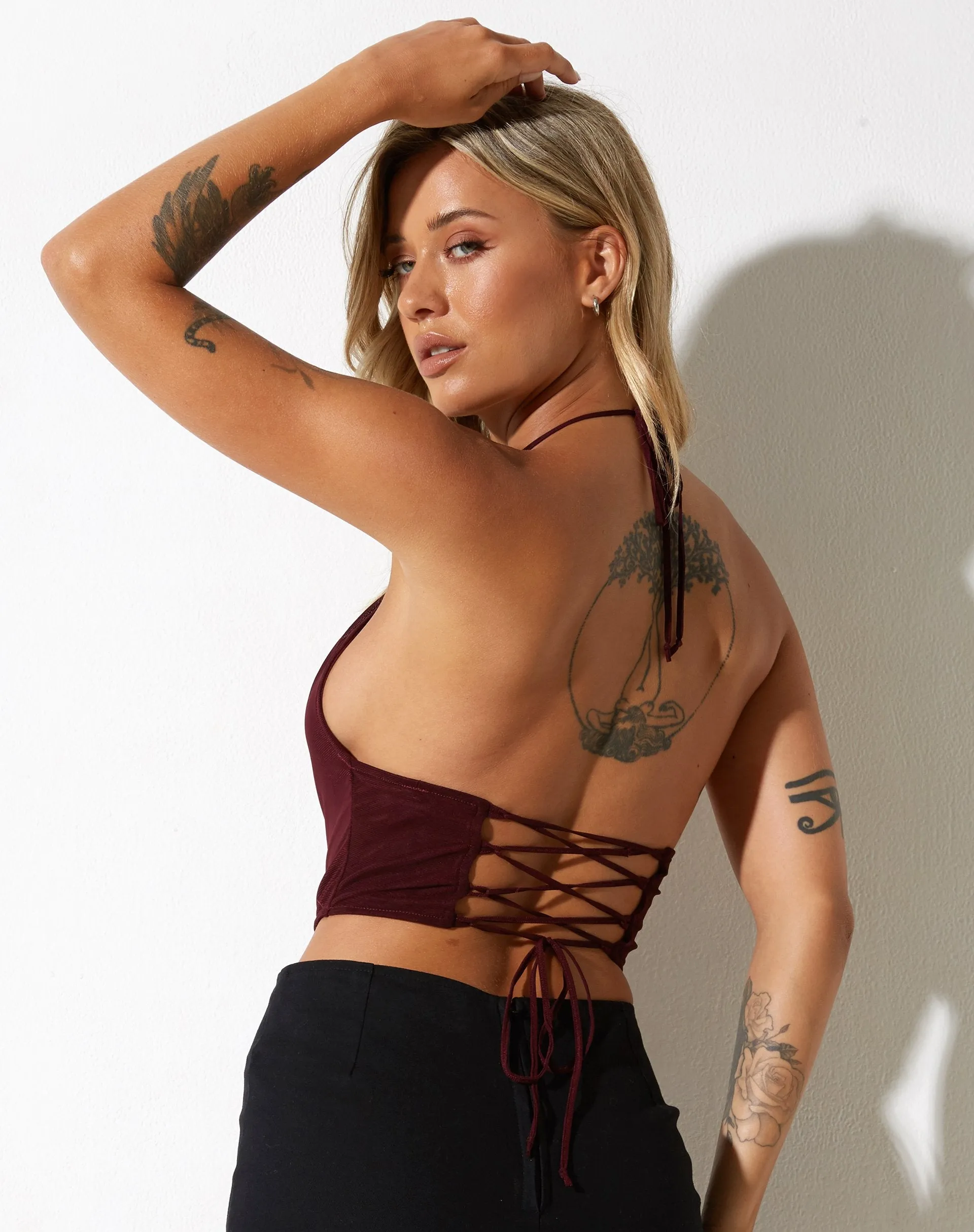 Salet Crop Top in Mesh Brown