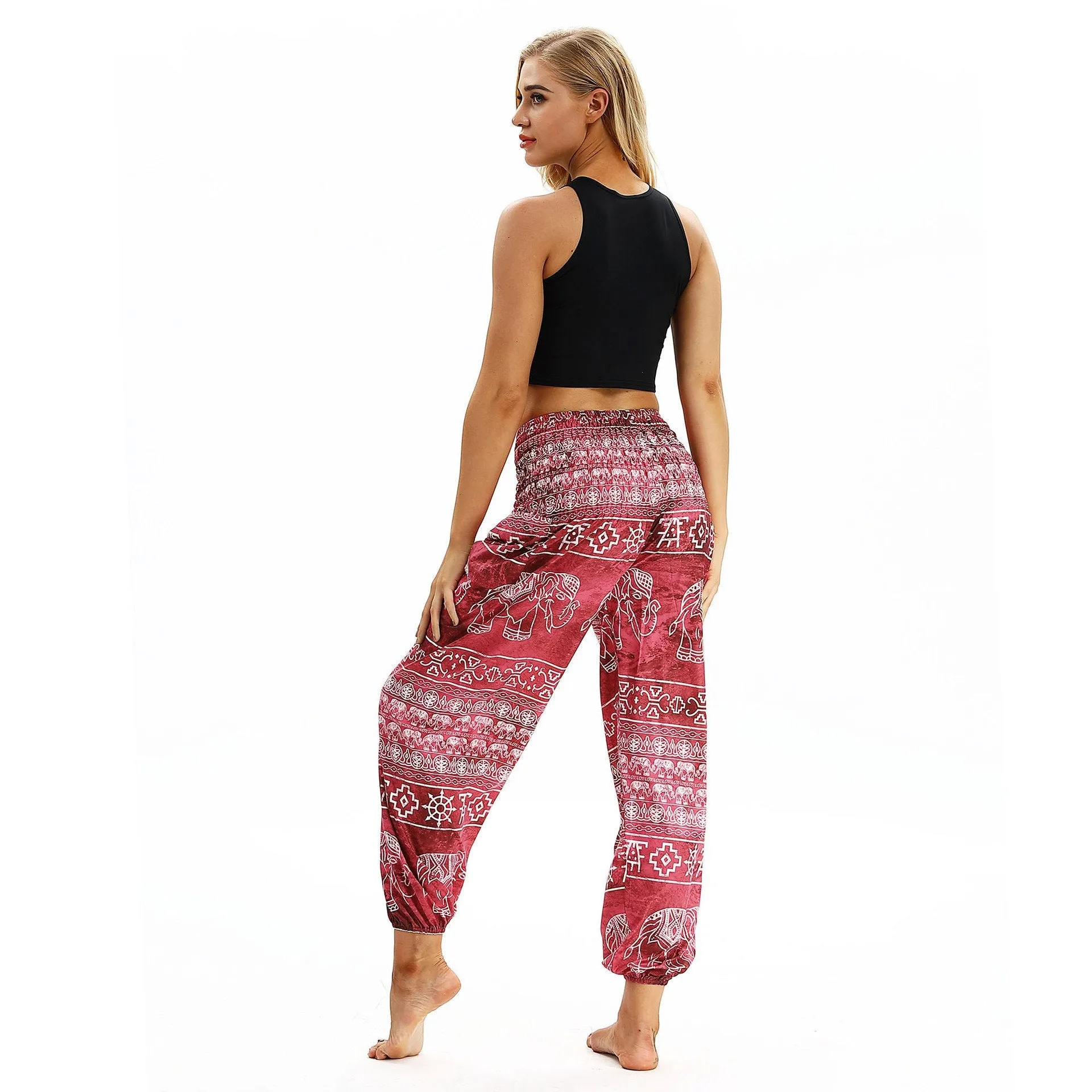 Square Elephant Pattern Digital Printing Yoga Pants Loose Women's Sports Lantern Pants Belly Dance Casual Yoga Pants 3