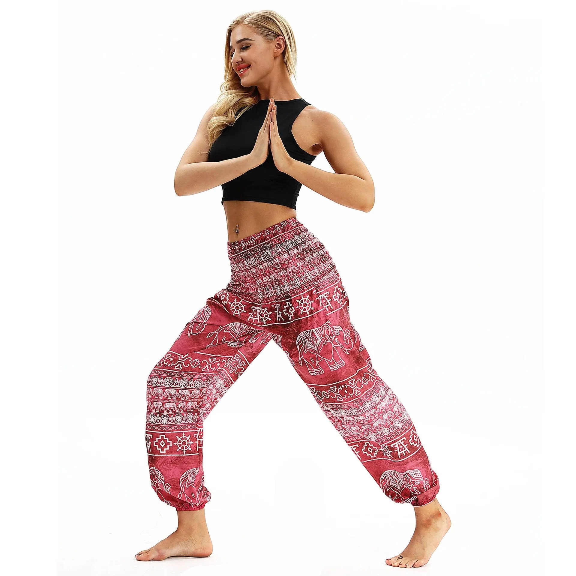 Square Elephant Pattern Digital Printing Yoga Pants Loose Women's Sports Lantern Pants Belly Dance Casual Yoga Pants 3