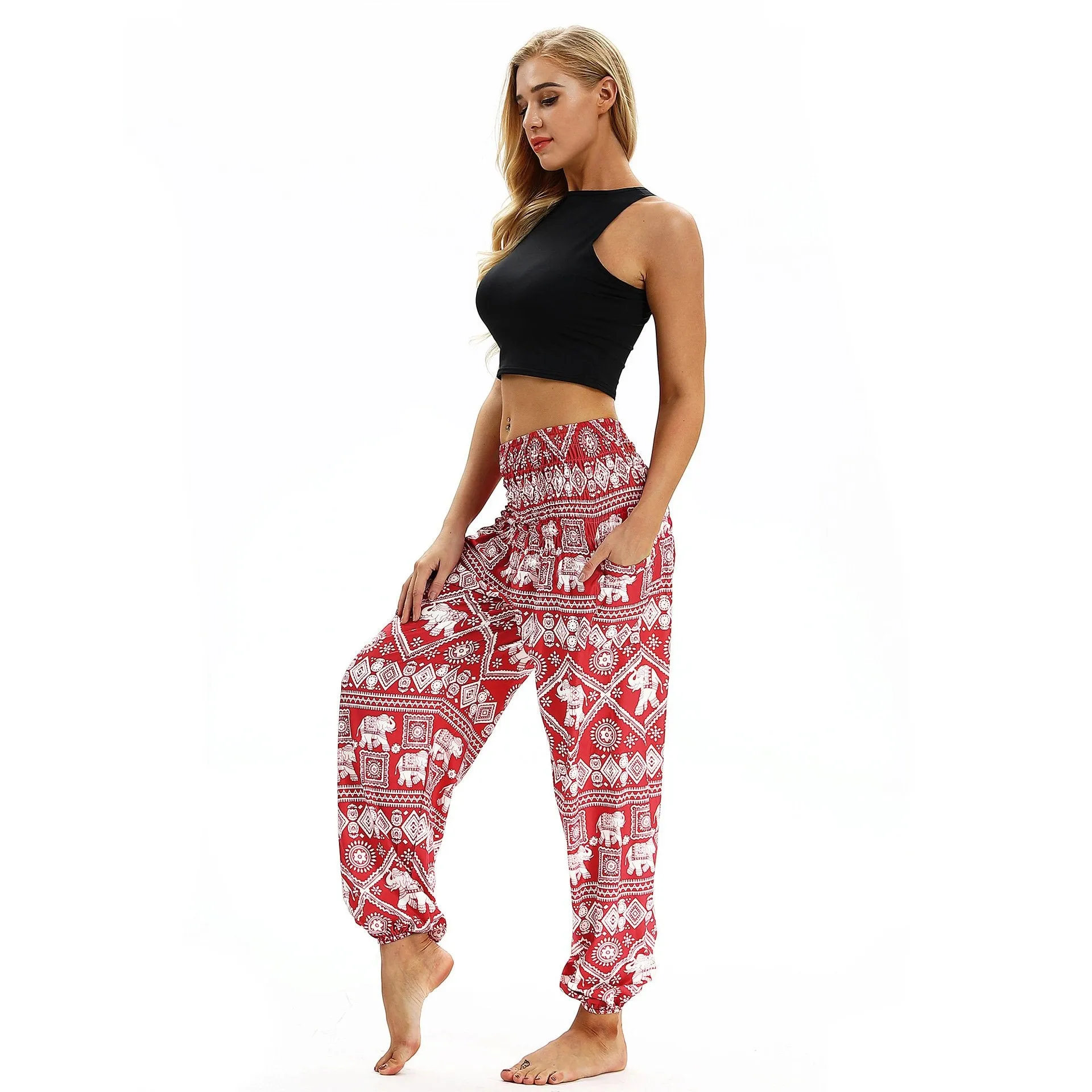 Square Elephant Pattern Digital Printing Yoga Pants Loose Women's Sports Lantern Pants Belly Dance Casual Yoga Pants 3