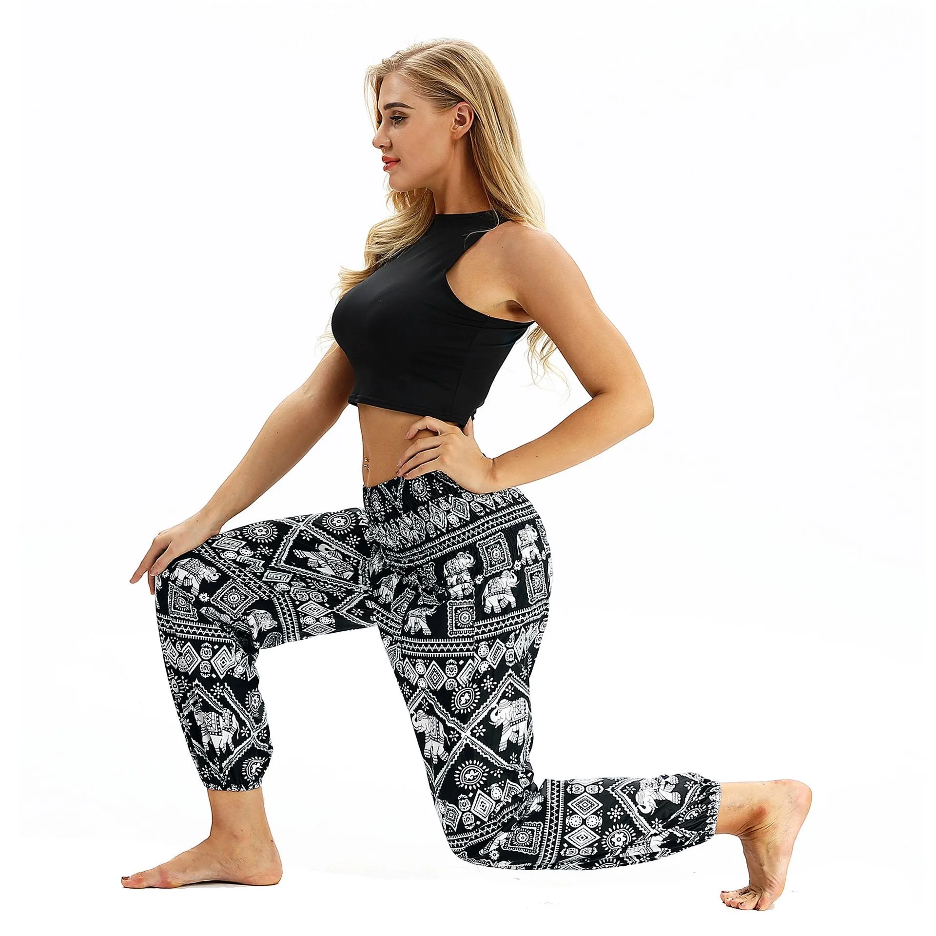 Square Elephant Pattern Digital Printing Yoga Pants Loose Women's Sports Lantern Pants Belly Dance Casual Yoga Pants 3