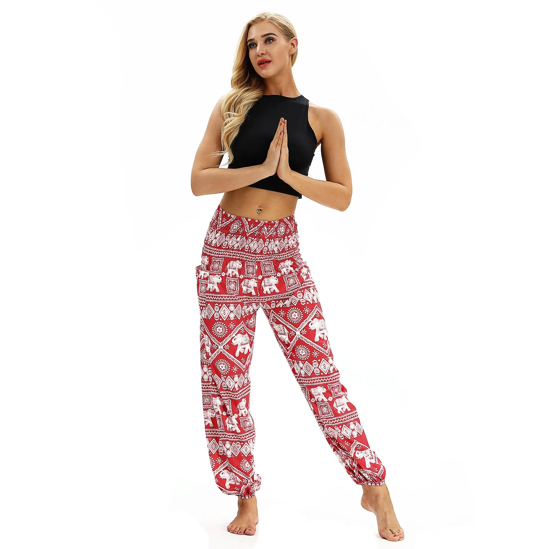 Square Elephant Pattern Digital Printing Yoga Pants Loose Women's Sports Lantern Pants Belly Dance Casual Yoga Pants 3