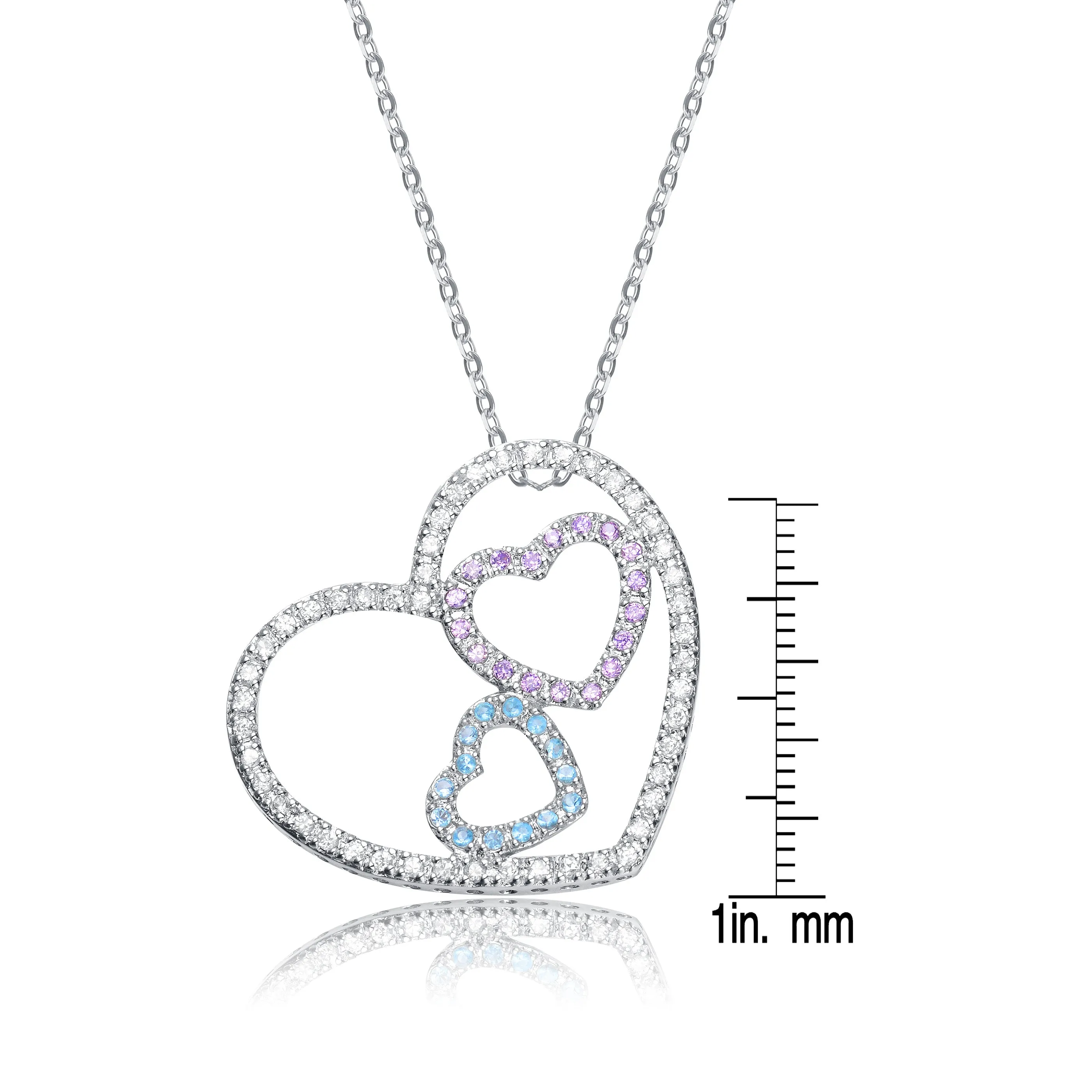 Sterling Silver Cubic Zirconia Triple Open Heart Necklace