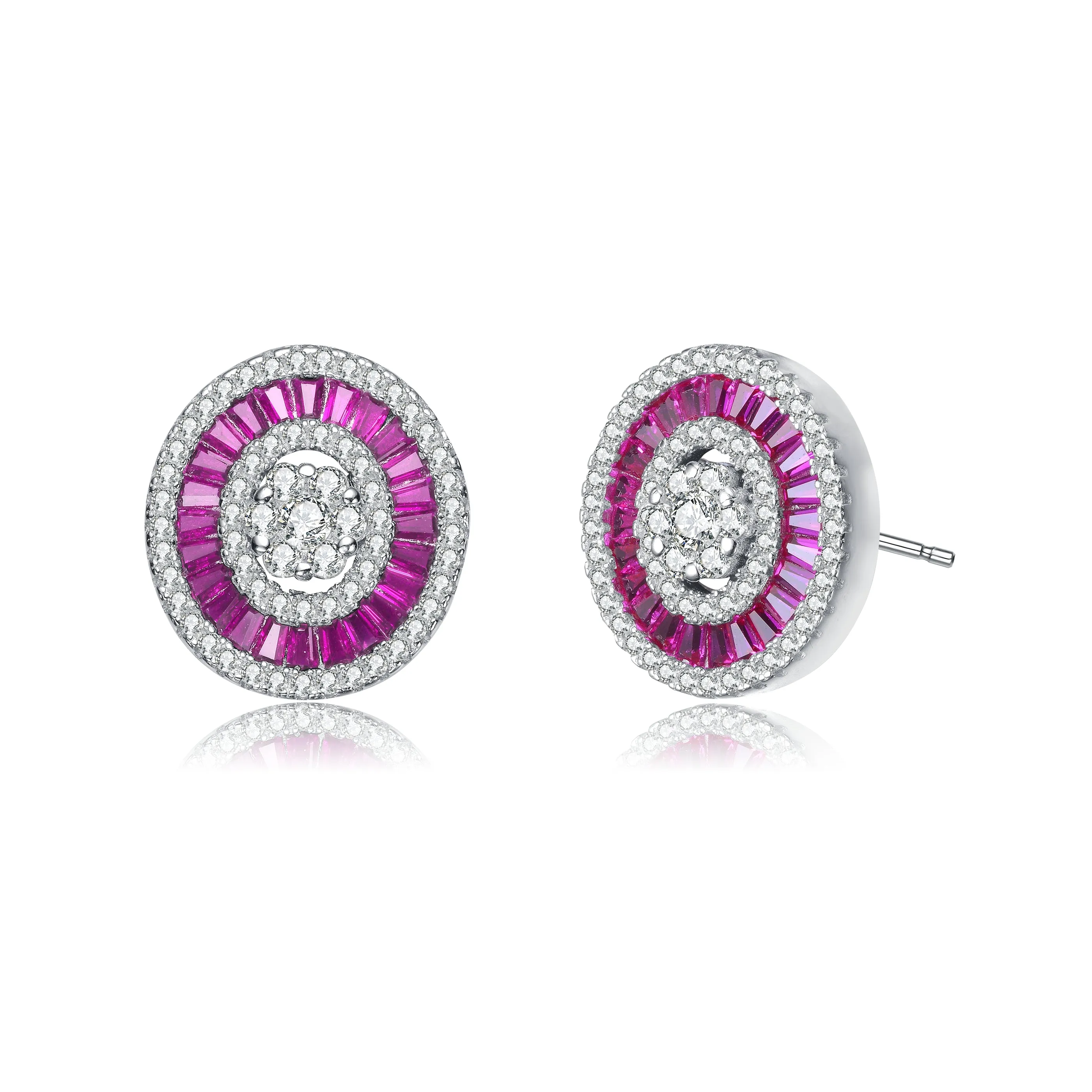 Sterling Silver Ruby Cubic Zirconia Rhodium Plated Earrings