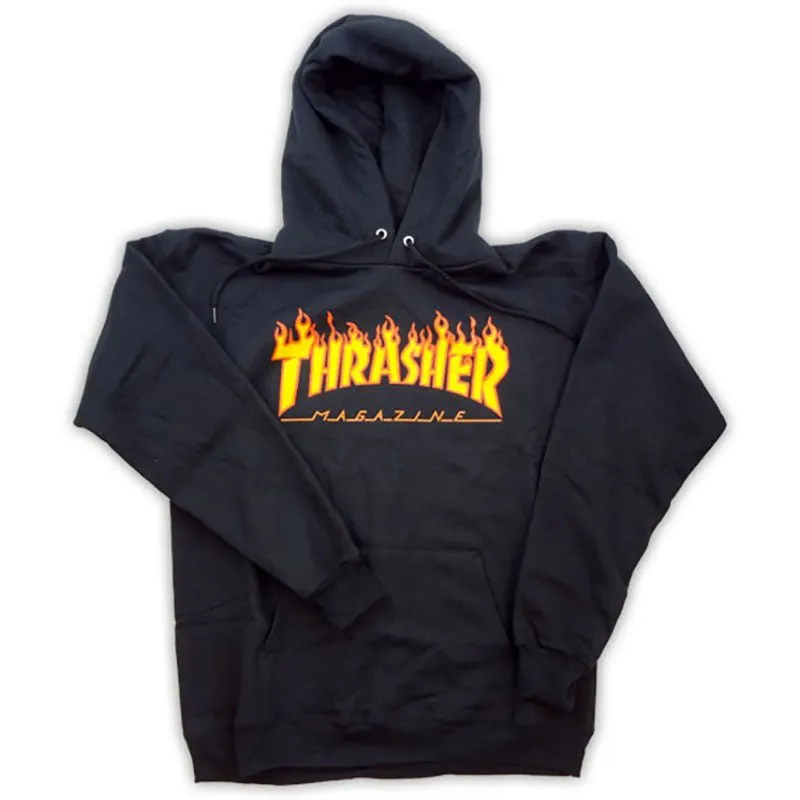 Thrasher Skateboard Magazine FLAME BLACK Hoodies