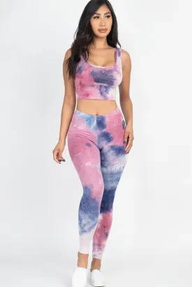 Tie Dye Crop Top And Leggings Yoga Gym Set - Ships from The US