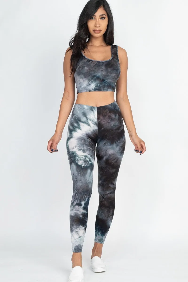 Tie Dye Crop Top And Leggings Yoga Gym Set - Ships from The US