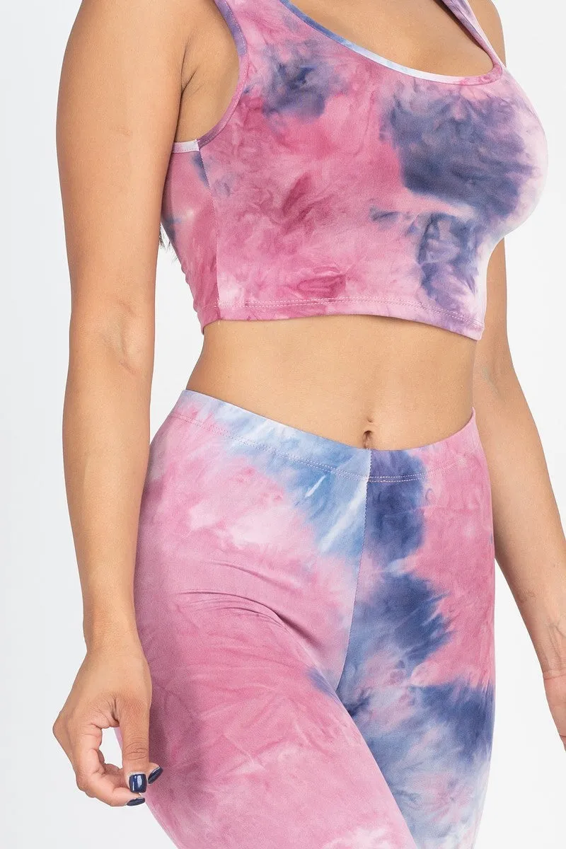 Tie Dye Crop Top And Leggings Yoga Gym Set - Ships from The US