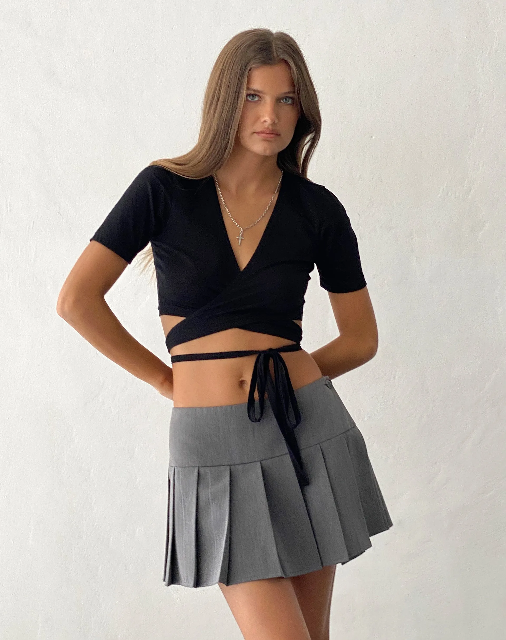 Tonya Wrap Crop Top in Black