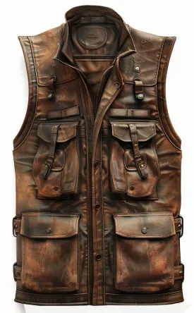 Vintage Brown Military Leather Vest