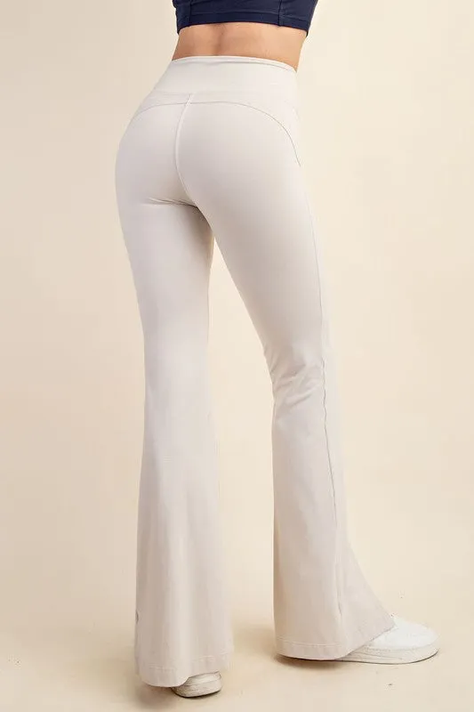 White Pearl Recycled Butter High Waist Full Length Flared Legg