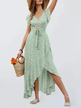 Women’s Floral Print Flutter Sleeve Wrap Maxi Dress